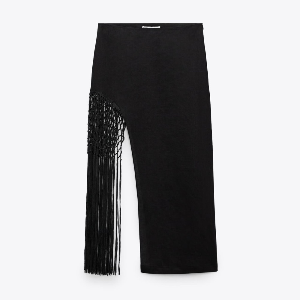 Zara limited edition linen fringe midi skirt you cannot miss